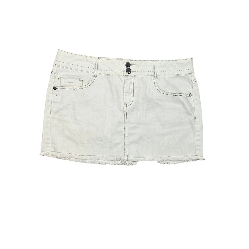 VTG Y2K Mudd White Denim 8 Mini Skirt Raw Hem Grunge Streetwear Retro Casual